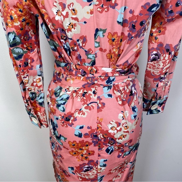 Zara SS18 Pink Floral Print Belted Shirt Midi Dress Size XS Button Tie Waist - Picture 12 of 16